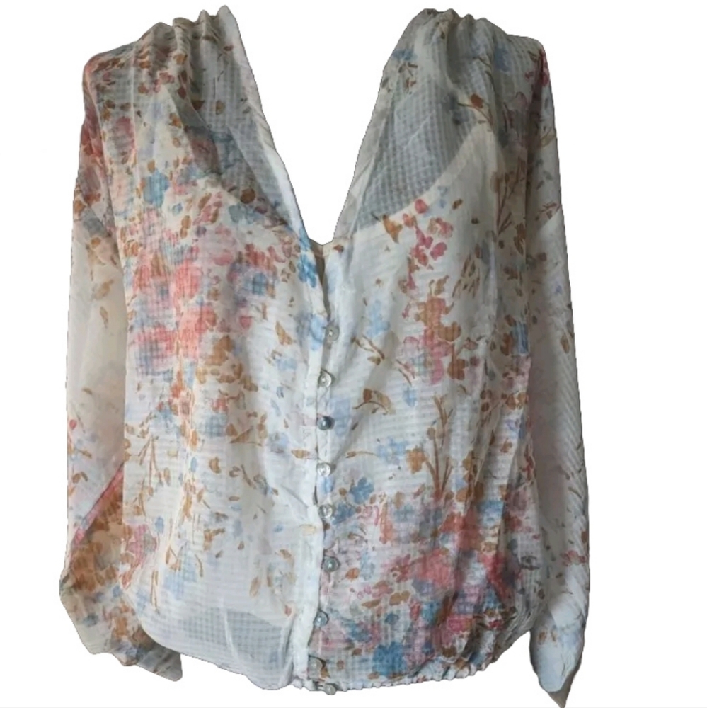 Lovestitch Bloomcore Alina Sheer Overtank Long Sleeve Blouson Top Blouse
